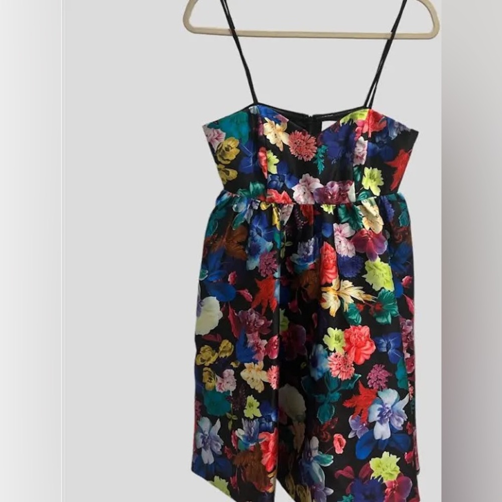Love by Theia black floral strapless cocktail dress